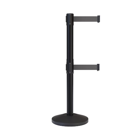 Montour Line Stanchion Dual Belt Barrier Black Post 13ft. Dk Gry Belt ES400D-BK-DGY-130